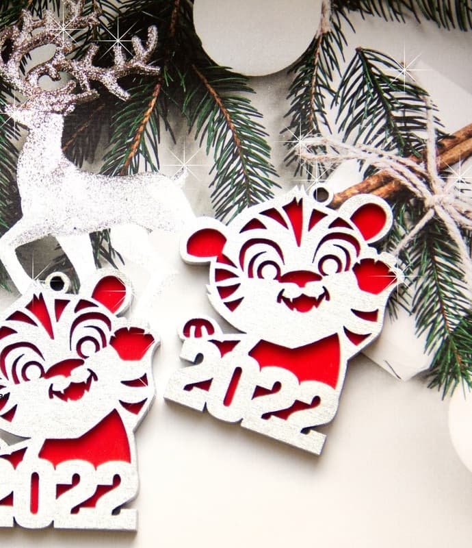 Cute Tiger 2022 Christmas Ornament Laser Cut Vector File