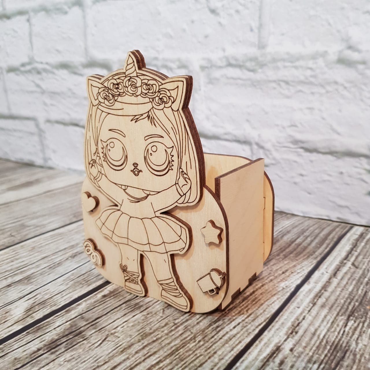 Cute Unicorn Girl Desk Organizer Laser Cut Vector File