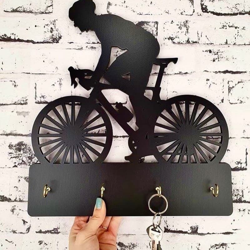 Cyclist Bicycle Key Holder Wall Decor Vector File