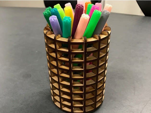 Cylindrical Desk Organizer 3D Puzzle Laser Cut Vector