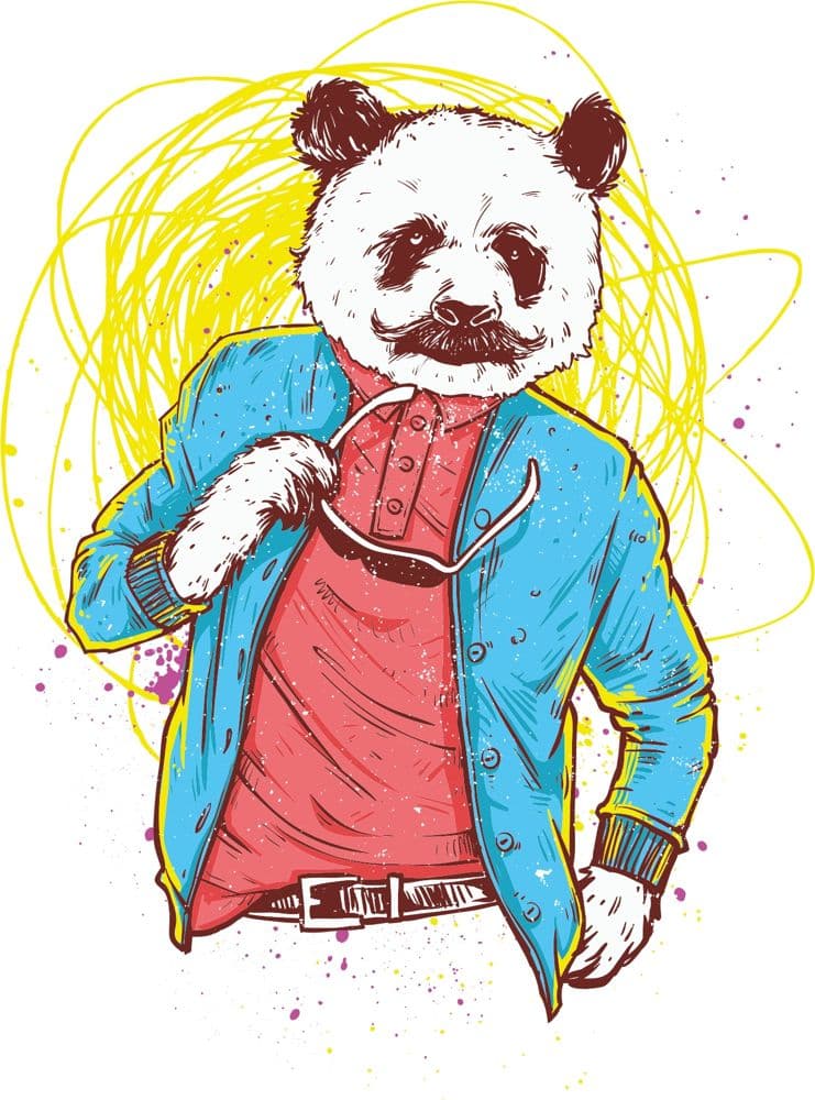 Dapper Panda with Mustache Vector Graphic for Laser Cutting