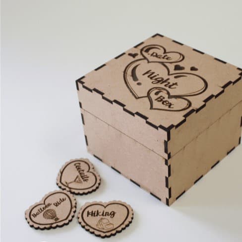Date Night Box with Heart Tokens Laser Cut Vector SVG File
