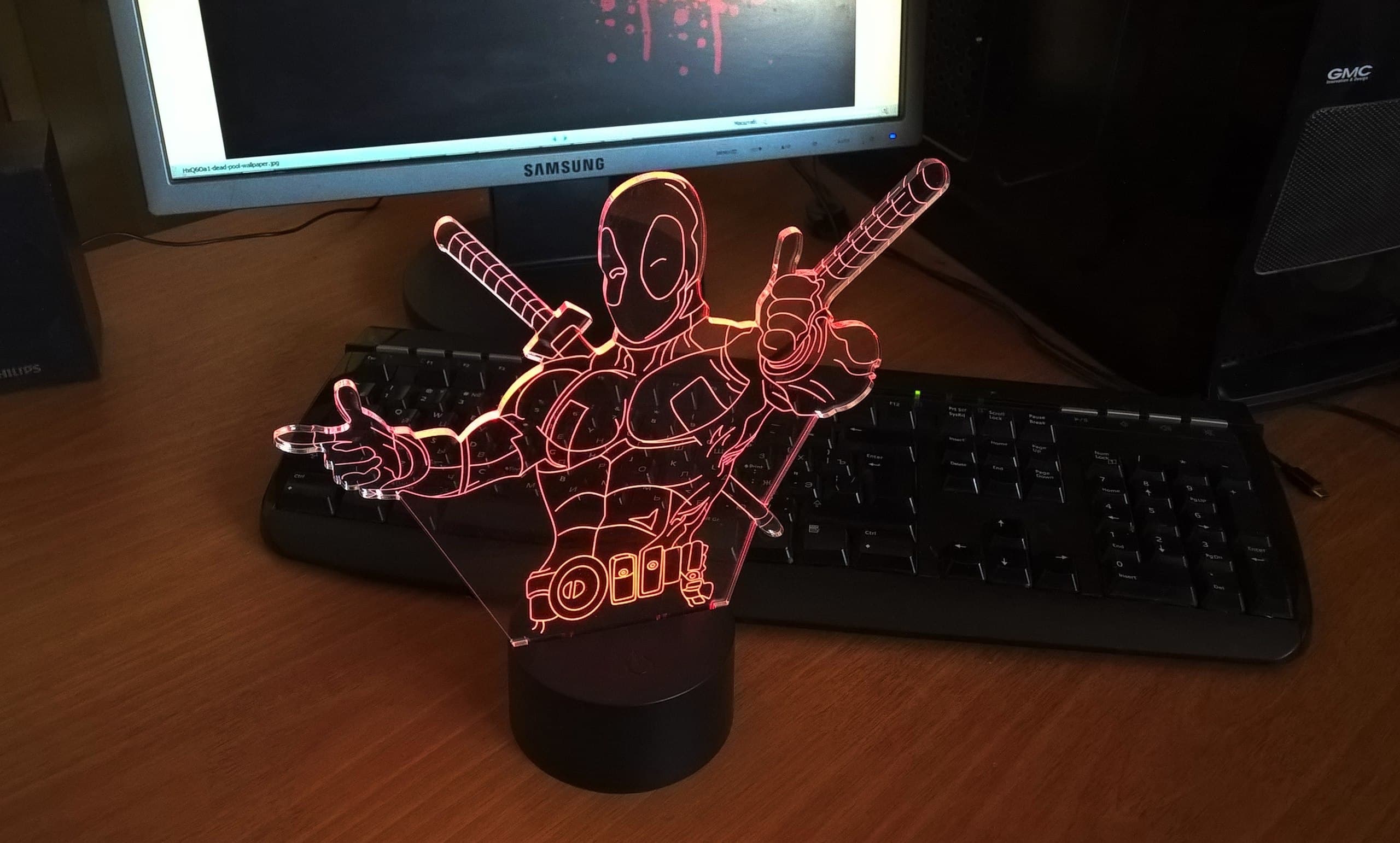 Deadpool 3D Illusion LED Lamp Vector File for Laser Cutting