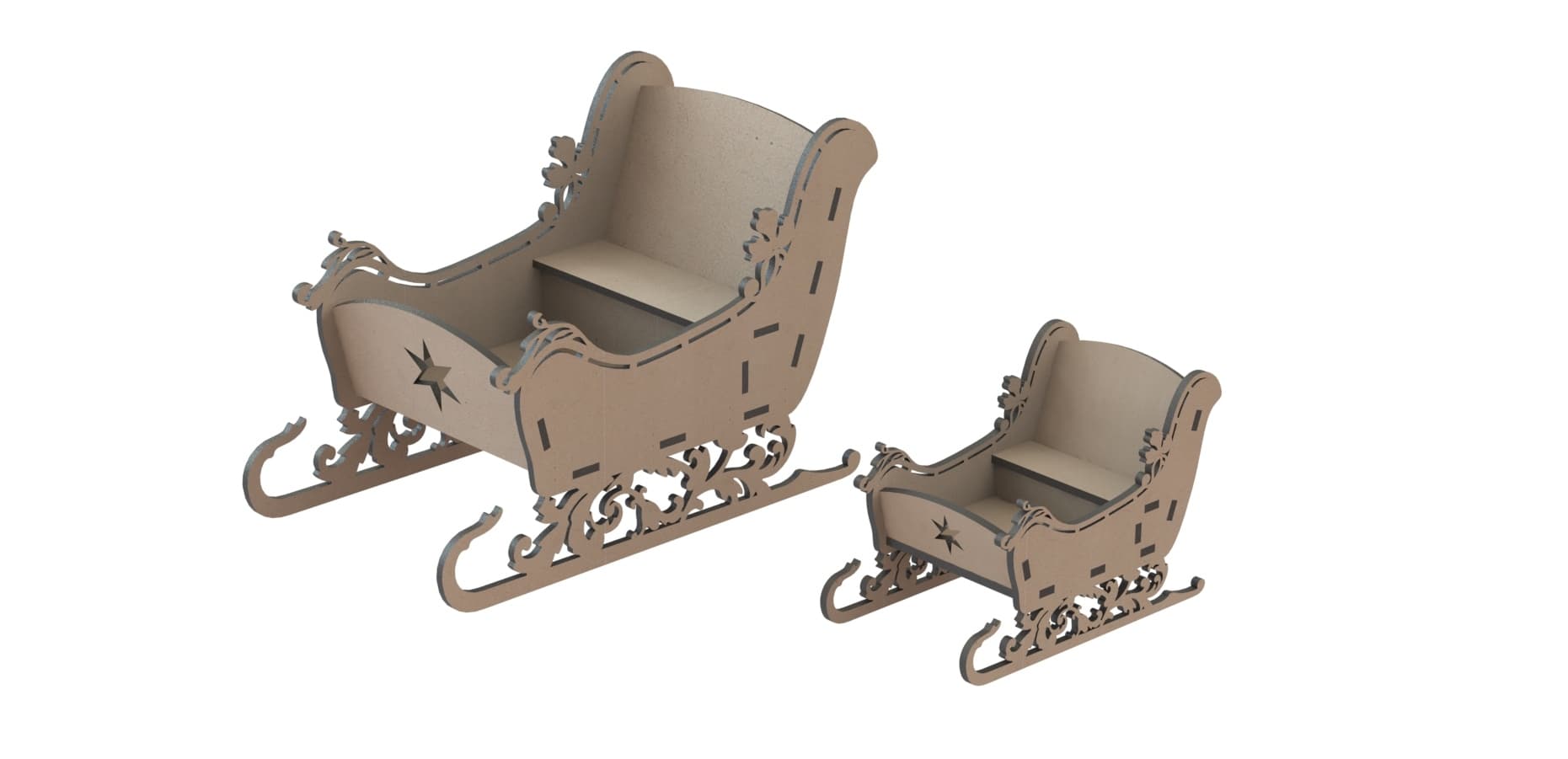 Decorative 3D Christmas Sleigh DXF Vector File for Laser Cutting