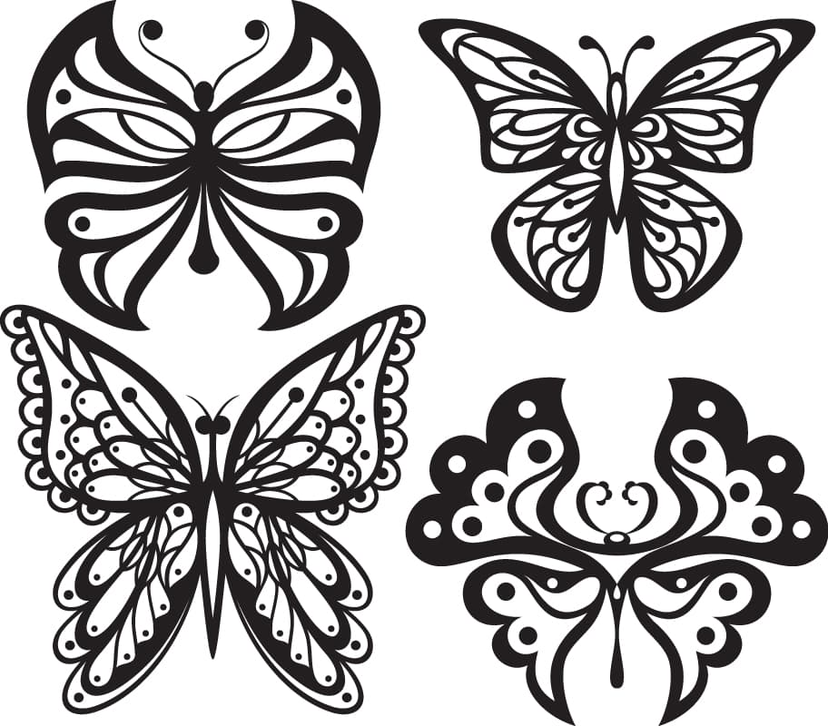 Decorative Butterfly Silhouettes Set Vector for Laser Cutting