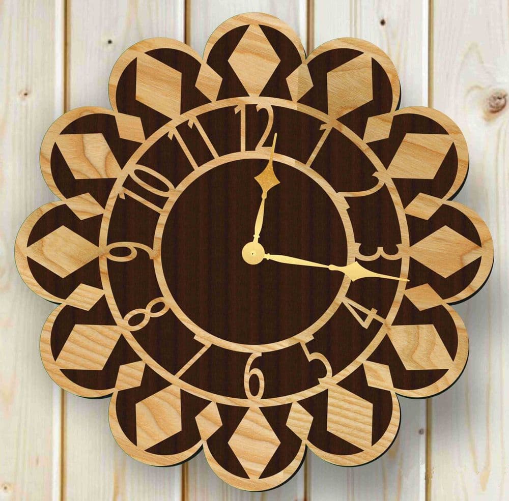 Decorative Floral Wall Clock Laser Cut Vector File