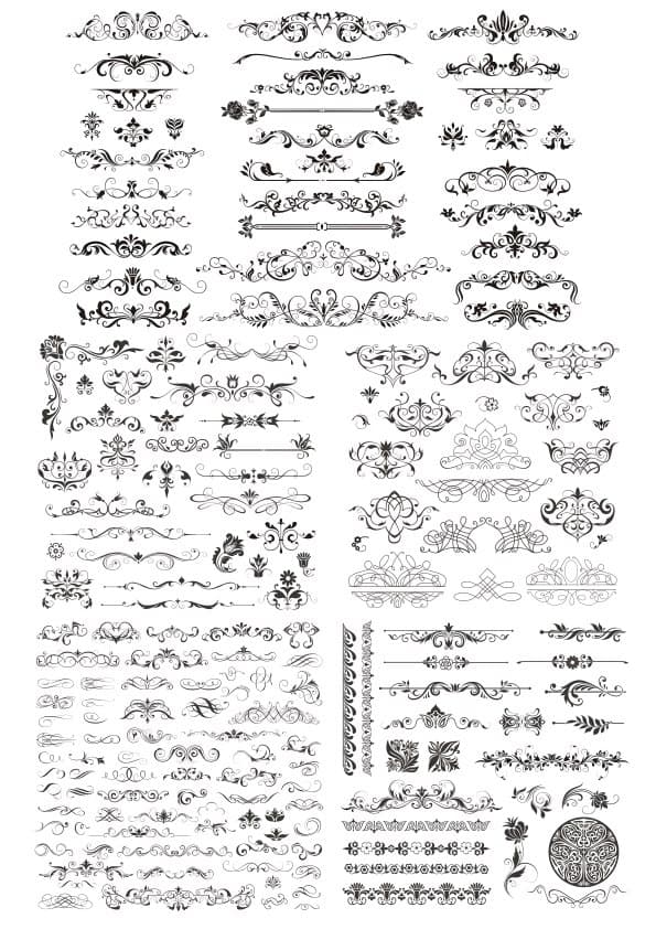 Decorative Flourish Elements Collection Vector Set for Laser Cutting