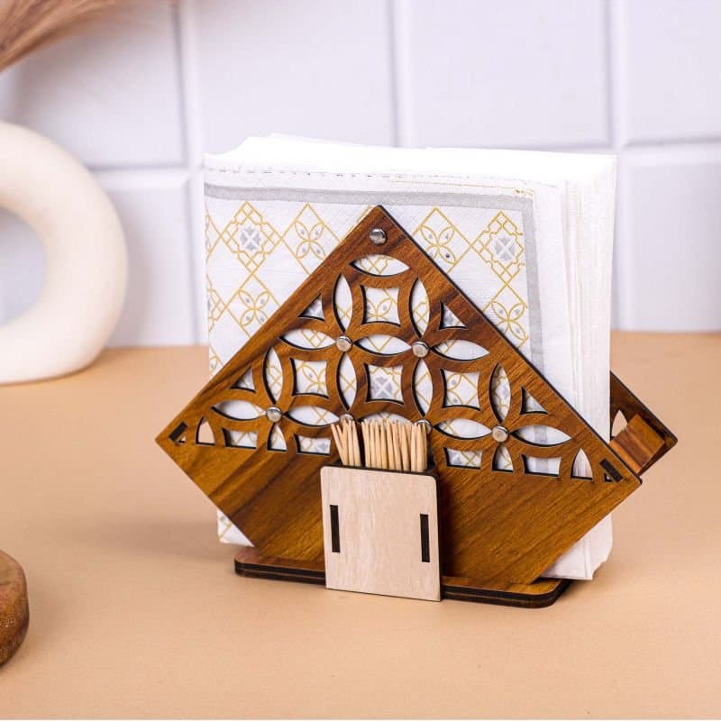 Decorative Geometric Napkin Holder with Toothpick Stand Vector