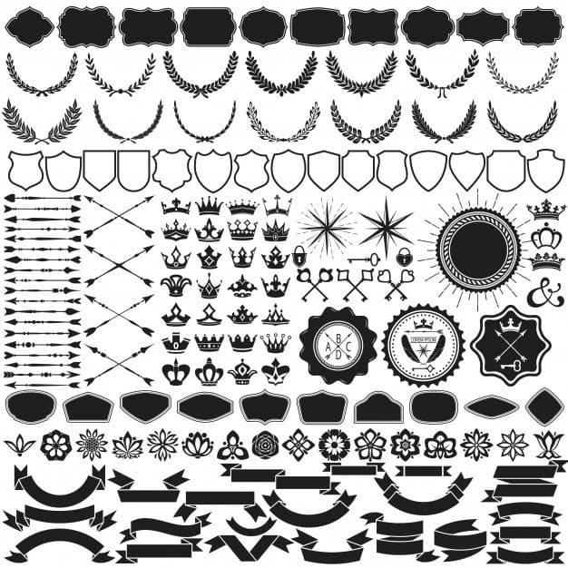 Decorative Heraldic Elements & Vintage Frames Vector Pack (DXF)
