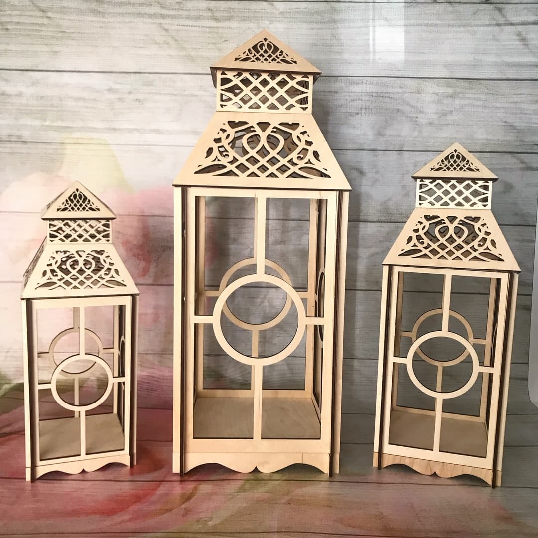Decorative Laser Cut Wooden Lantern Set Vector Files