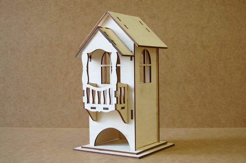 Decorative Miniature Tea House with Balcony Laser Cut File
