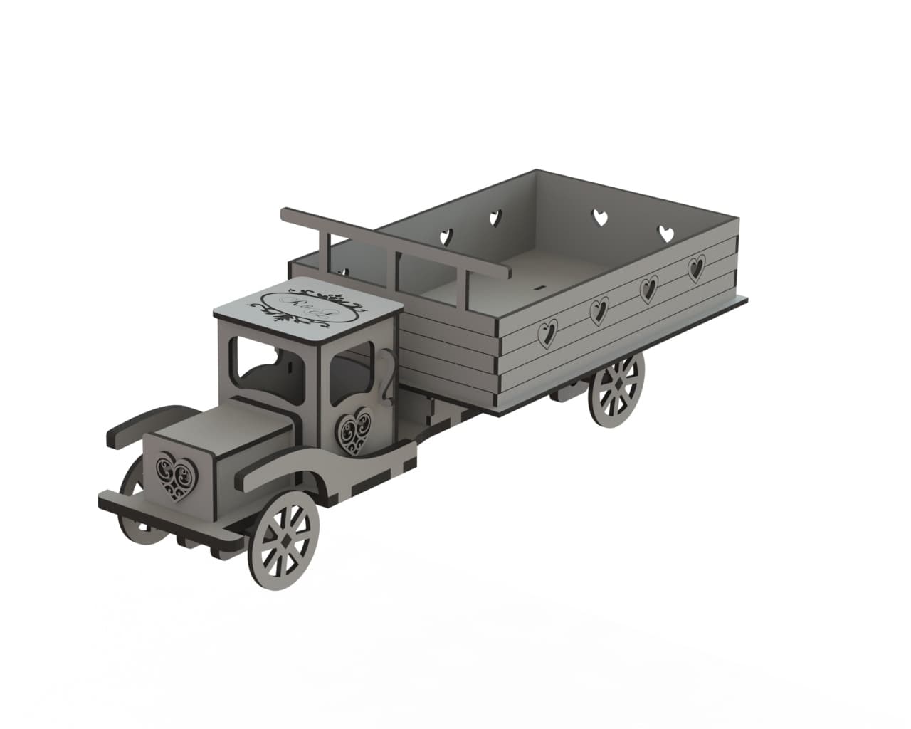 Decorative Romantic Truck 3D Puzzle Laser Cut Vector File