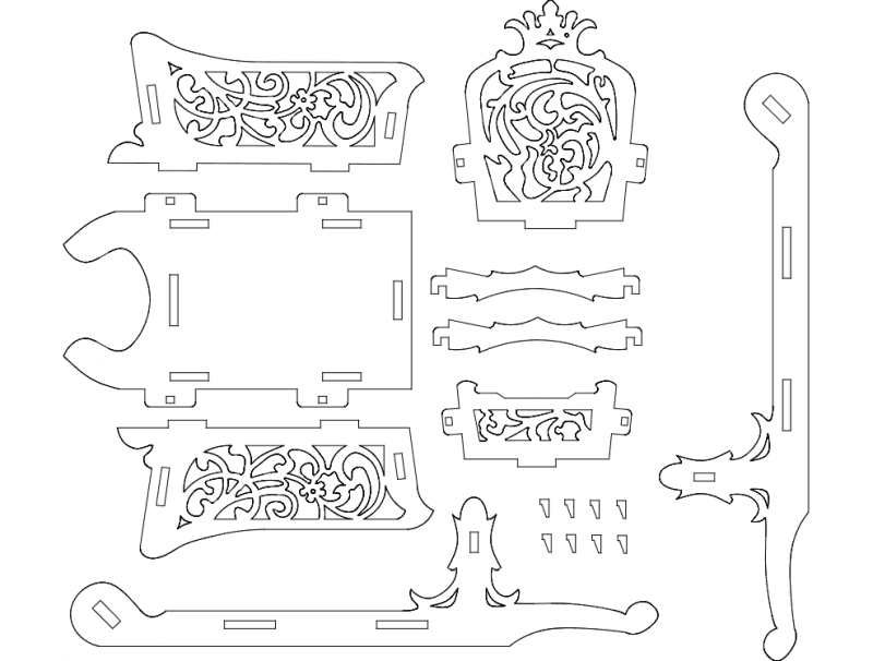 Decorative Santa Sleigh 3D Puzzle Laser Cut DXF File
