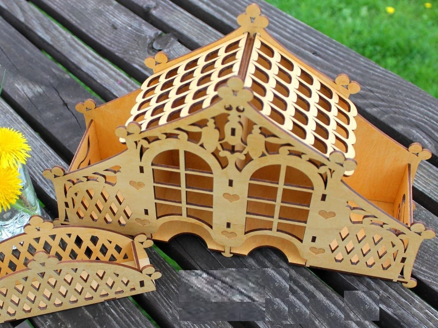 Decorative Tea Box Laser Cut File - 3D Plywood Organizer Vector