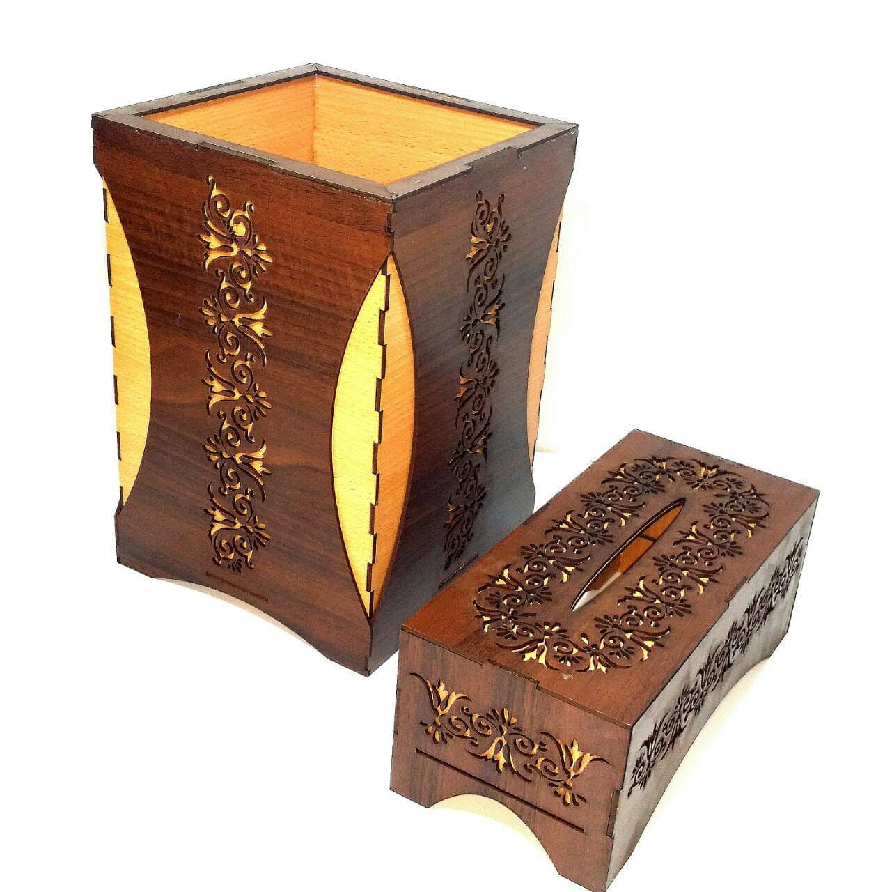 Decorative Tissue Box and Waste Bin Laser Cut Vector Set