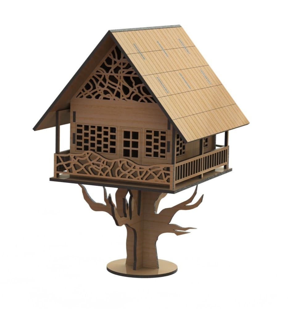 Decorative Treehouse 3D Puzzle Vector File for Laser Cutting