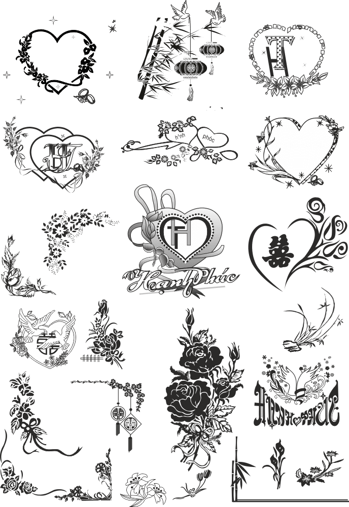 Decorative Wedding Hearts and Floral Corner Vectors CDR DXF SVG