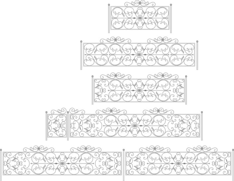 Decorative Wrought Iron Fence Panels Vector Set for CNC