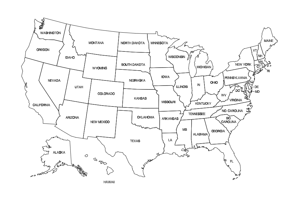 Detailed USA States Map Vector File for CNC Cutting