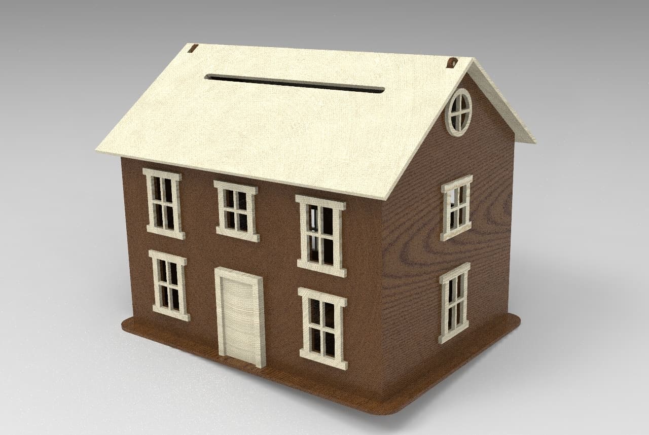 DIY House Piggy Bank Laser Cut Vector Plan (DXF)