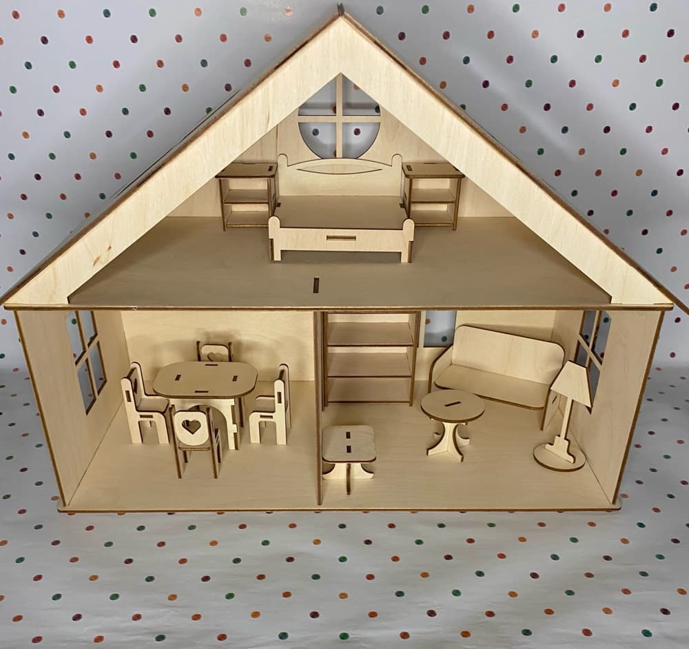 DIY Laser Cut Dollhouse with Miniature Furniture SVG Vector Plan