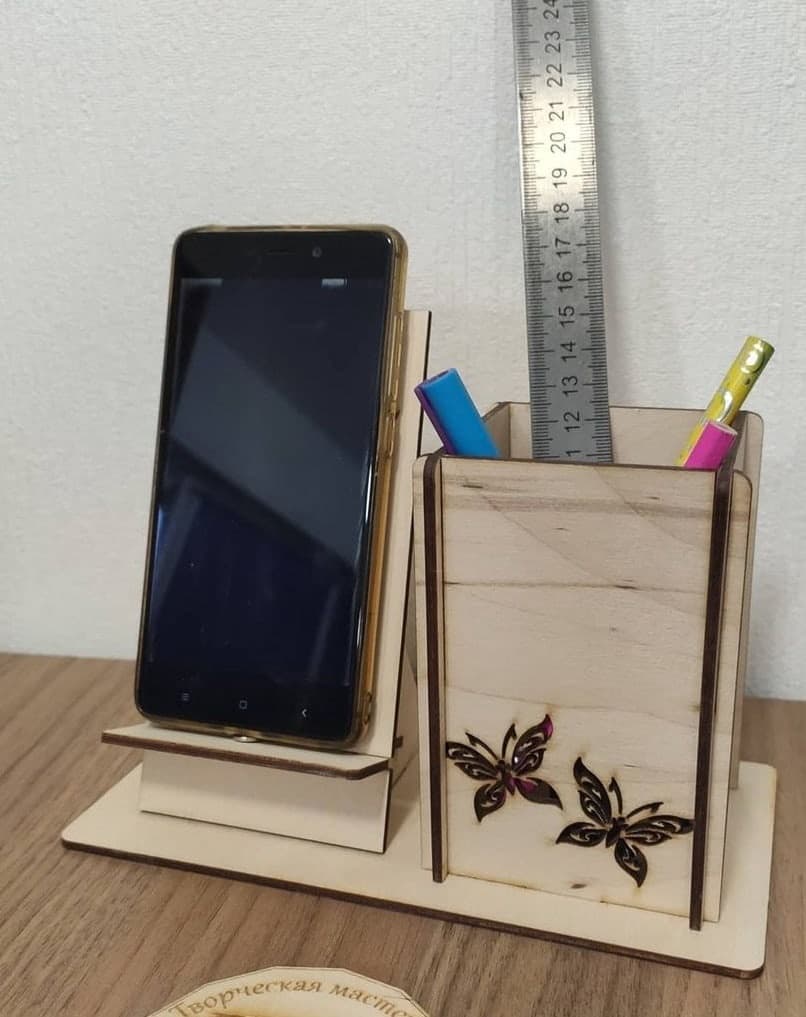 DIY Wooden Desk Organizer with Phone Stand DXF Vector File