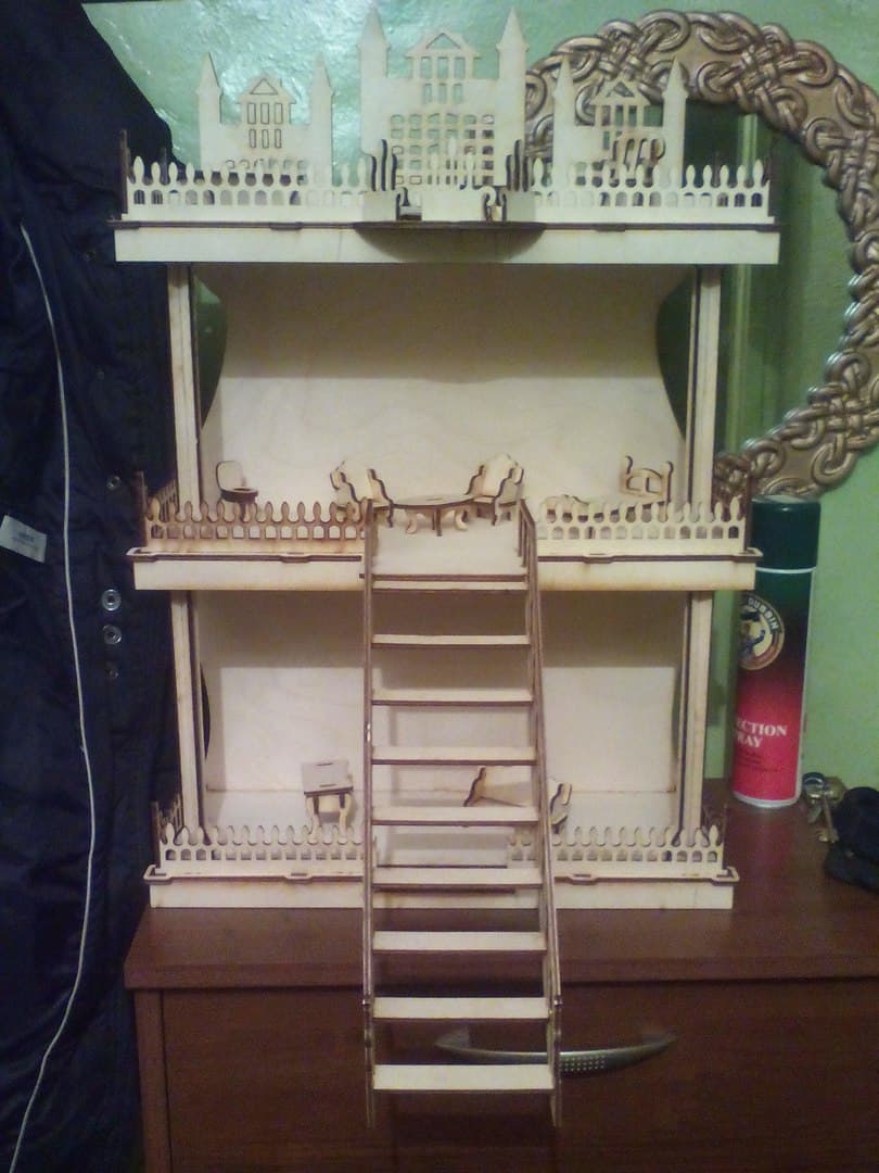 DIY Wooden Dollhouse with Furniture Laser Cut Vector File