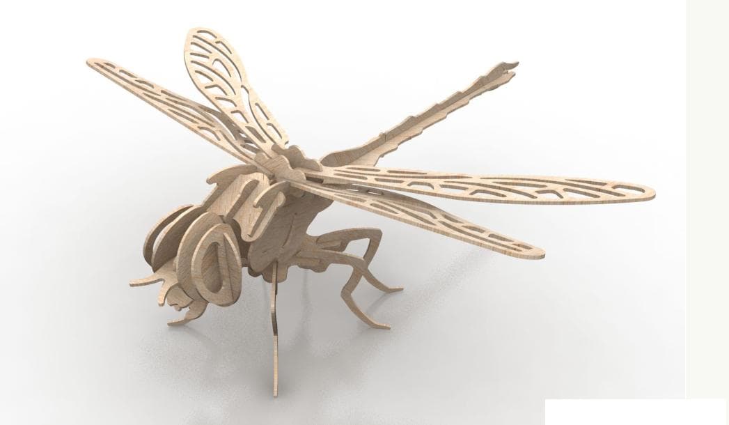 Dragonfly 3D Puzzle Laser Cut Model DXF Vector File