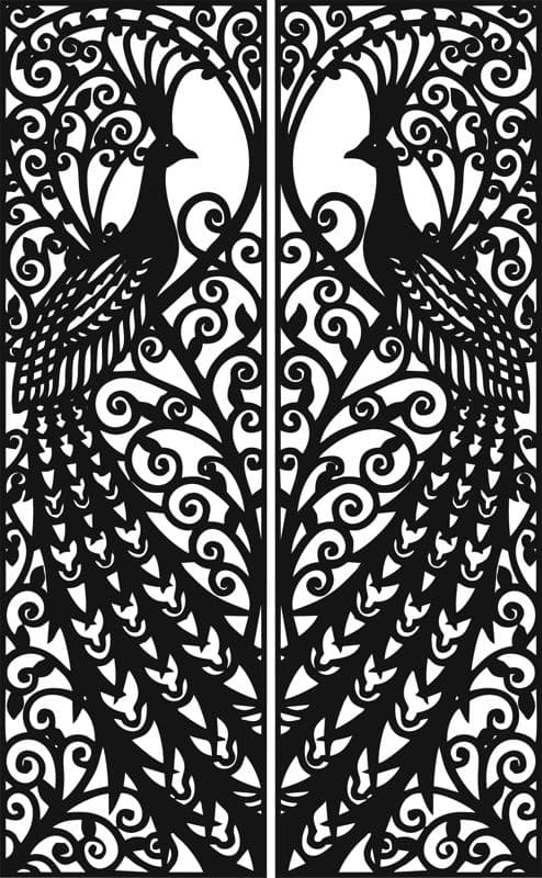 Dual Peacock Decorative Laser Cut Panel Vector File