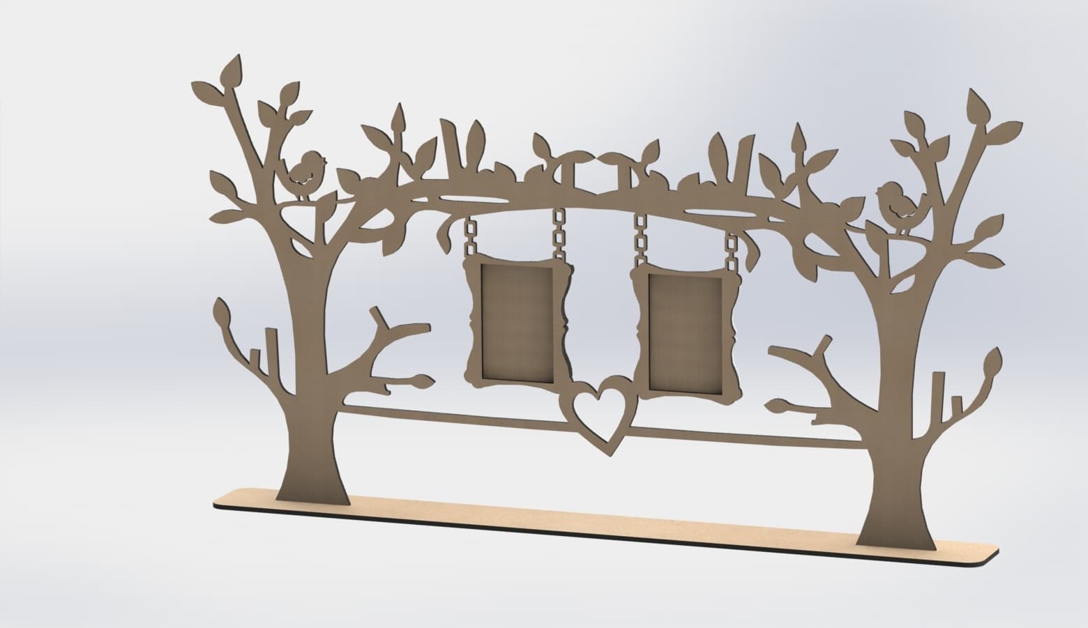 Dual Photo Frame Tree with Birds Laser Cut Vector File