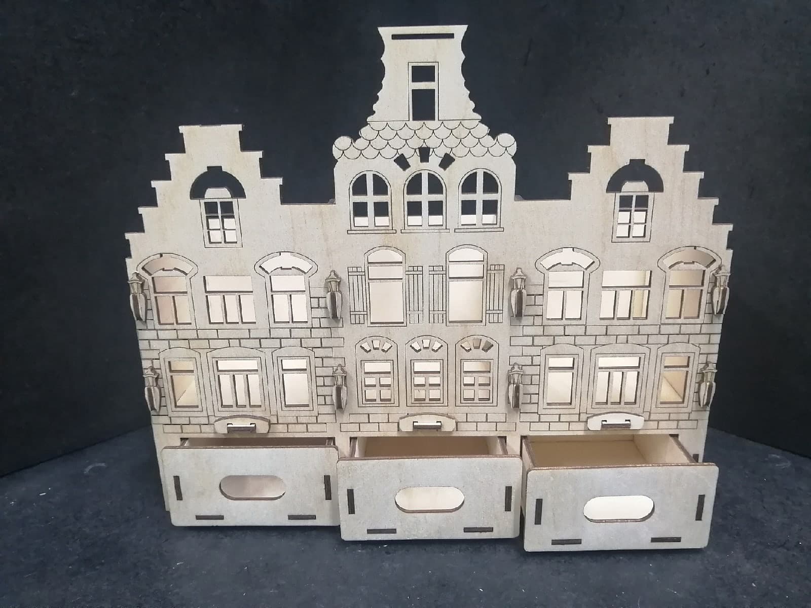 Dutch Canal House Organizer with Drawers Laser Cut File