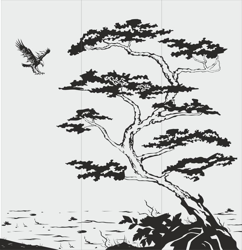 Eagle and Bonsai Tree Panel Laser Cut Vector File