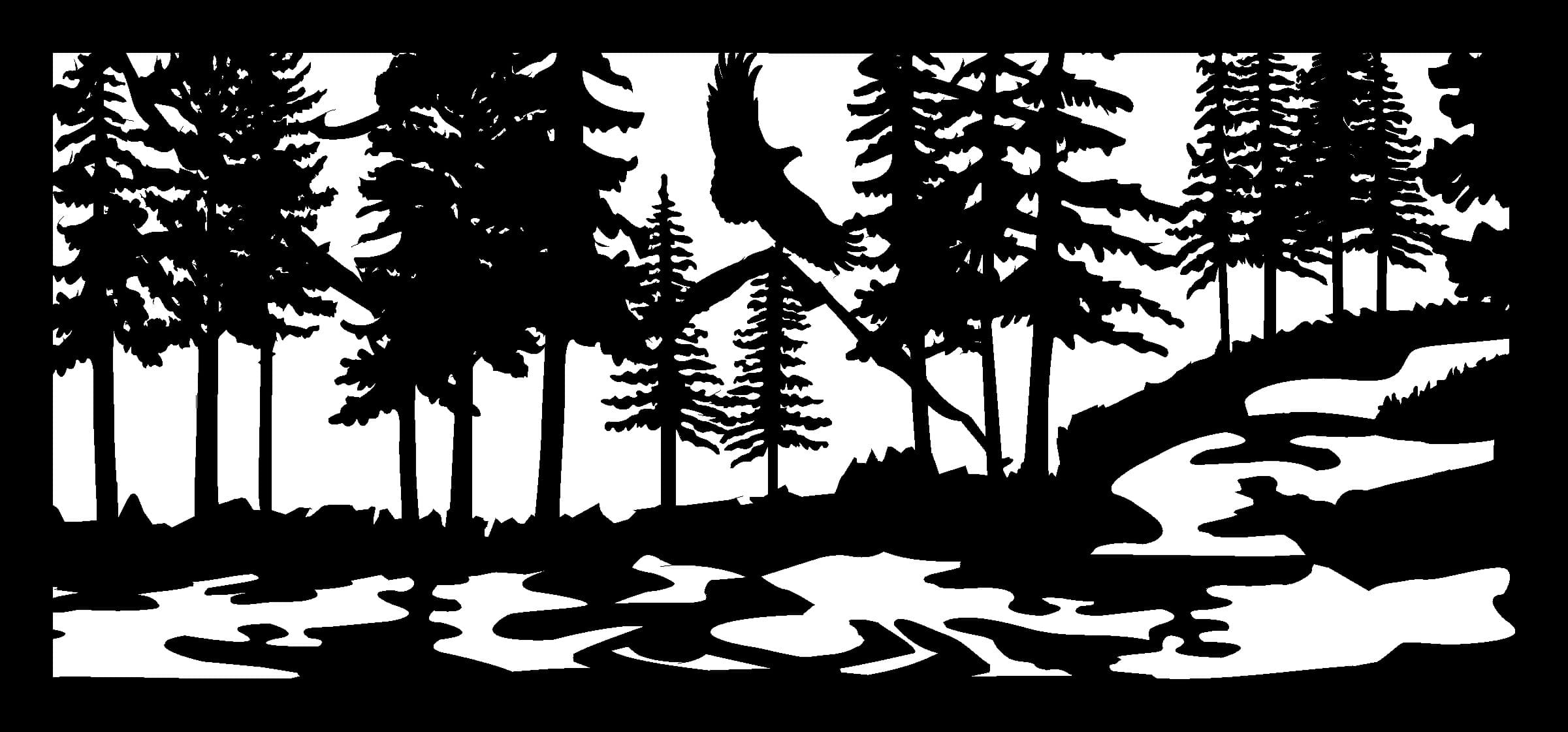 Eagle in Forest Mountain Landscape Vector DXF File