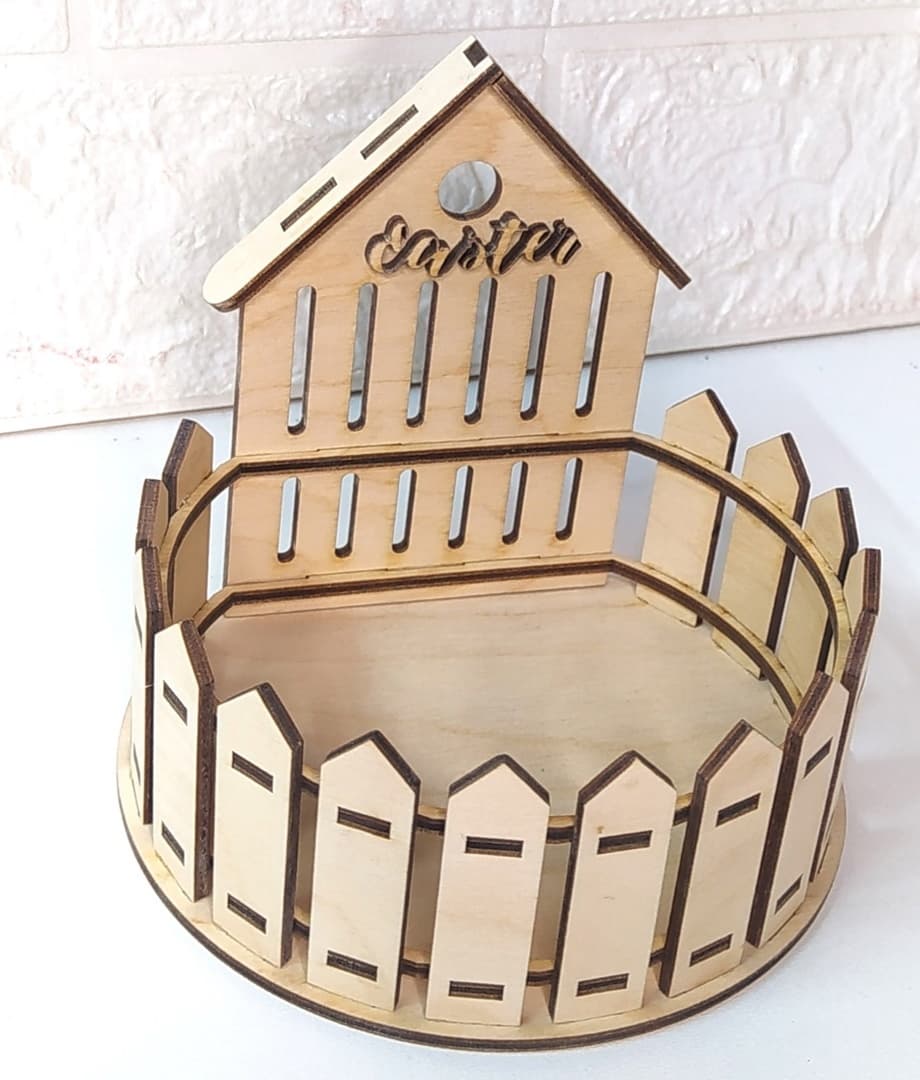 Easter Picket Fence Basket Laser Cut File Vector