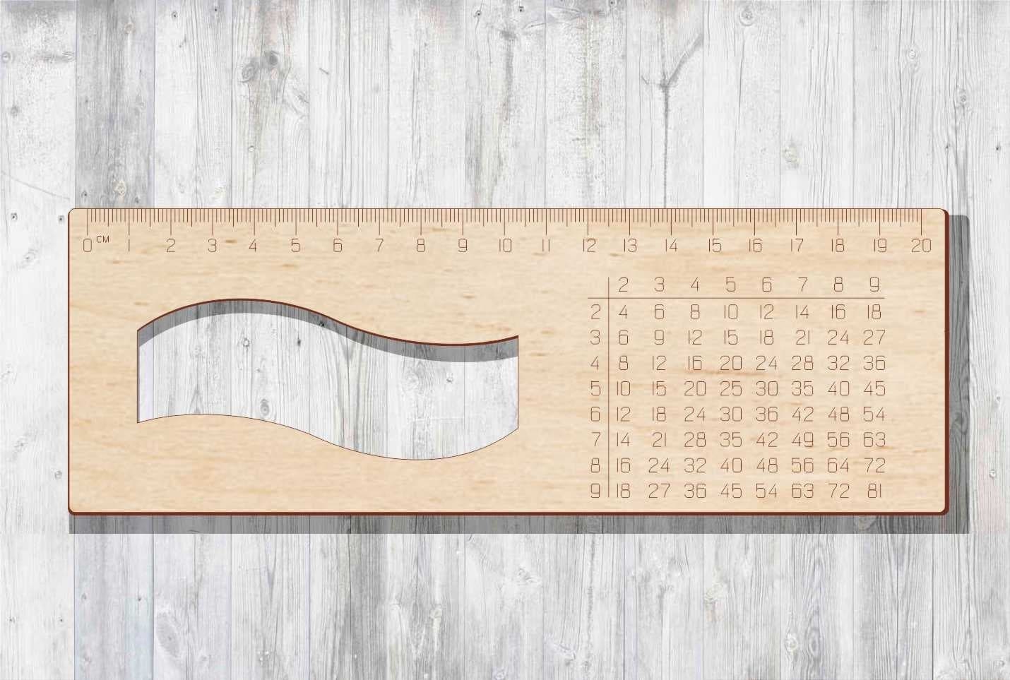 Educational 20cm Ruler with Multiplication Table Laser Cut Vector