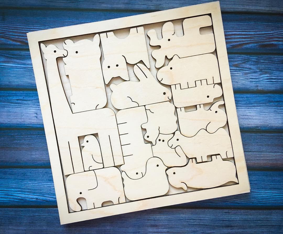 Educational Animal Wooden Puzzle Vector for Laser Cutting