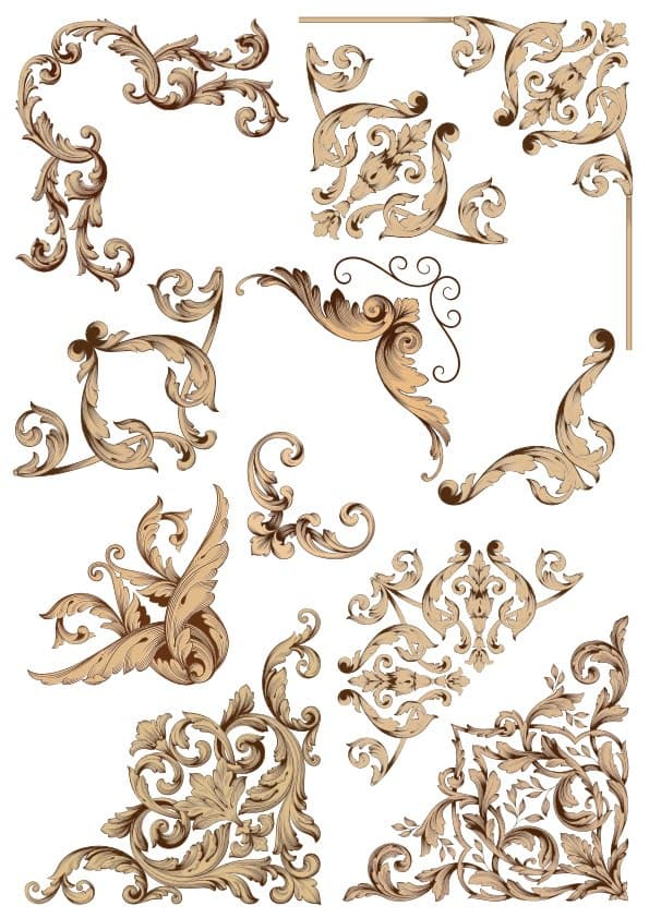 Elegant Baroque Corner Ornament Vector Set (CDR, SVG)