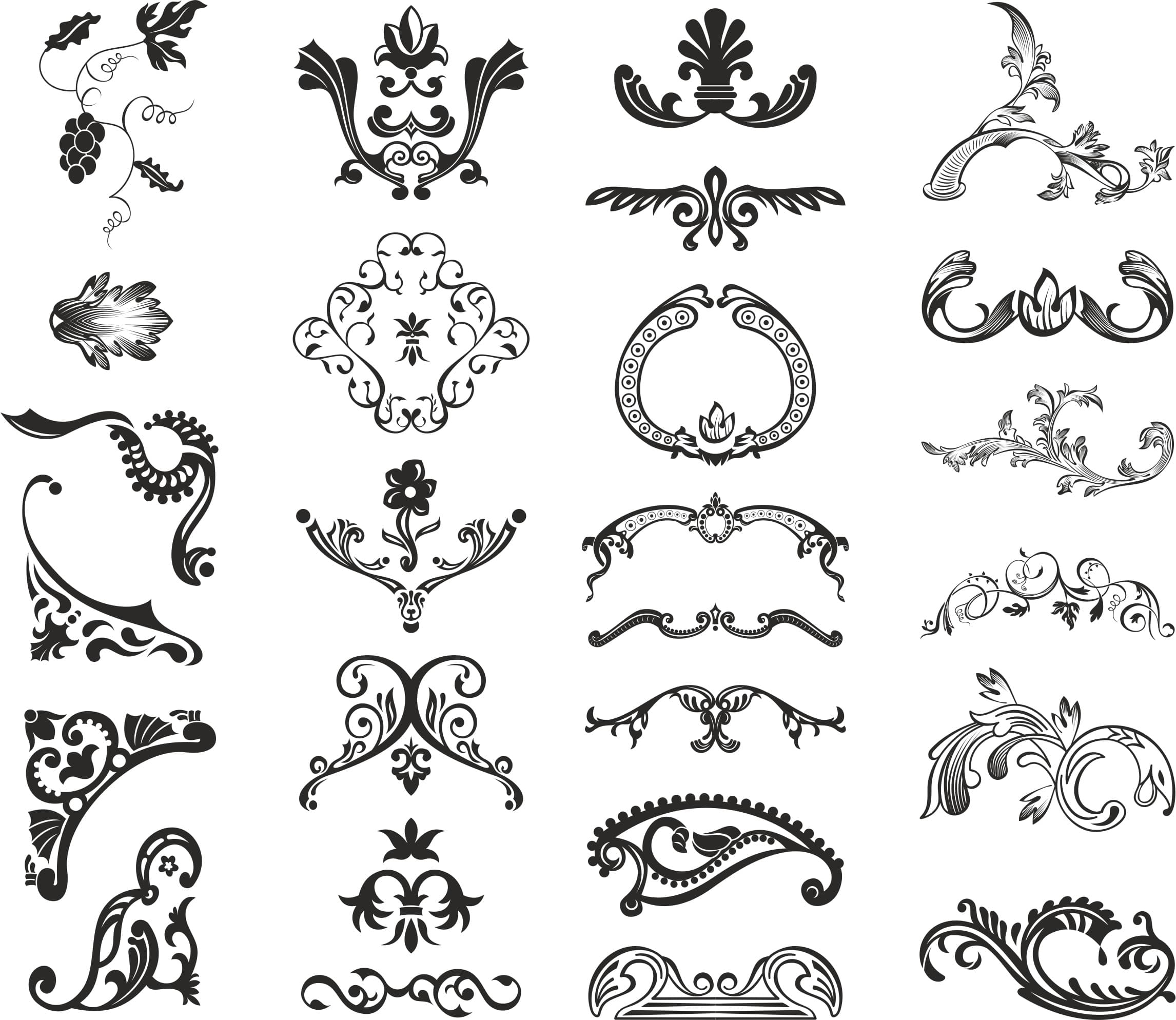 Elegant Baroque Flourish Elements Collection Vector Files