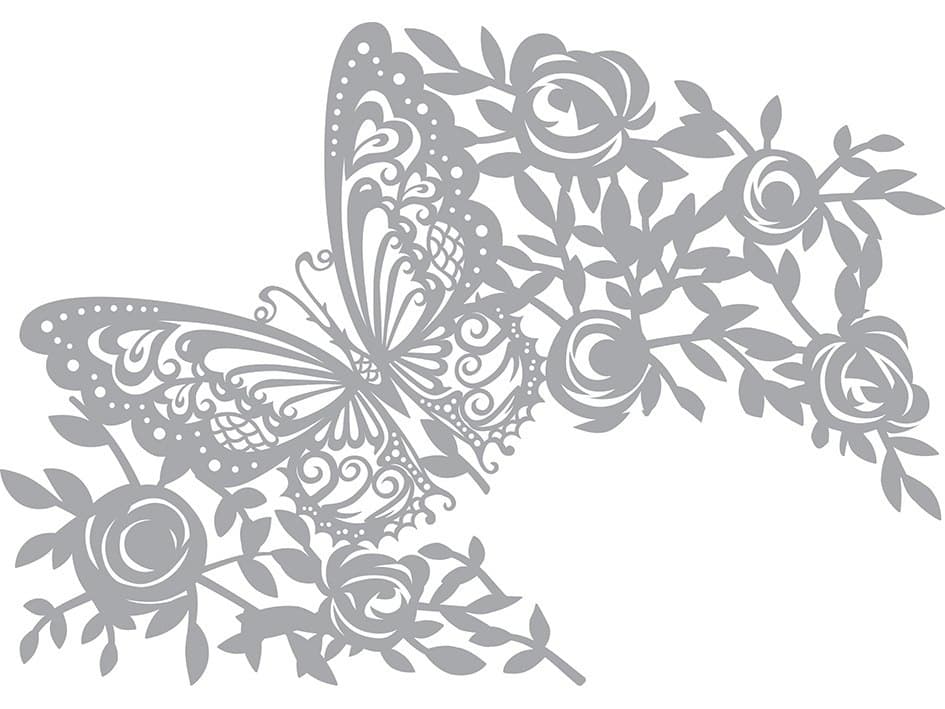 Elegant Butterfly and Rose Floral Stencil Vector File