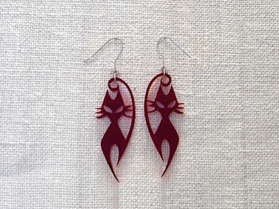 Elegant Cat Silhouette Earrings Laser Cut Vector File
