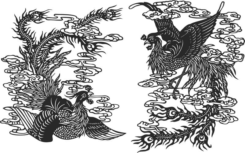 Elegant Chinese Phoenix Pair Vector Design for Laser Cutting