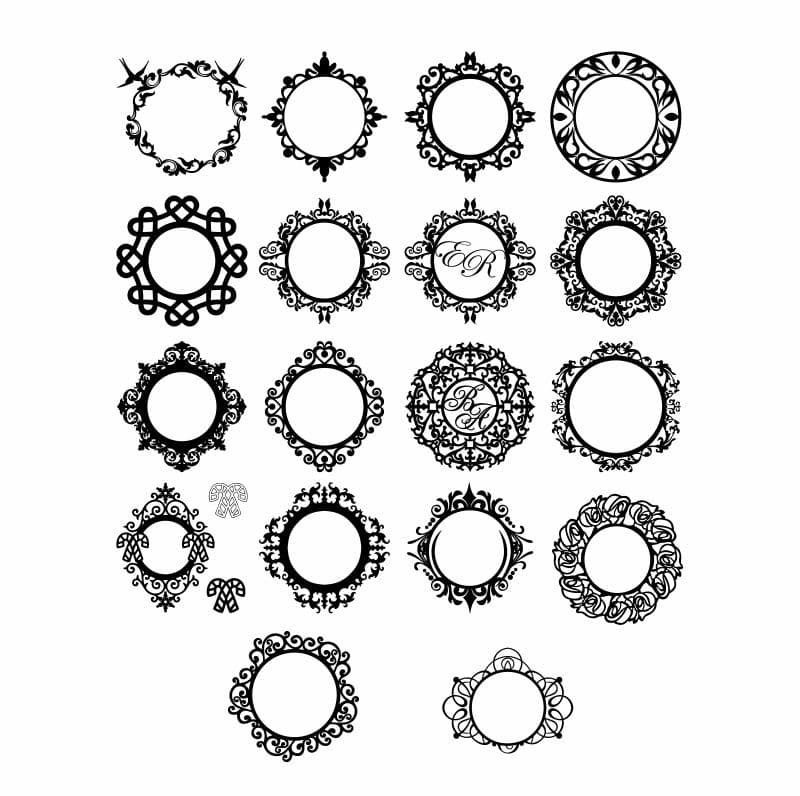 Elegant Circular Monogram Frames Vector Pack (DXF, CDR, SVG)