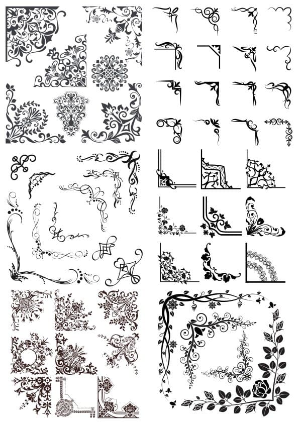 Elegant Decorative Corner Ornaments Vector Set for Laser Cutting
