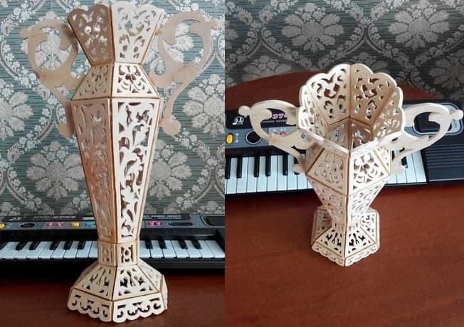 Elegant Filigree 3D Decorative Vase Laser Cut Vector File