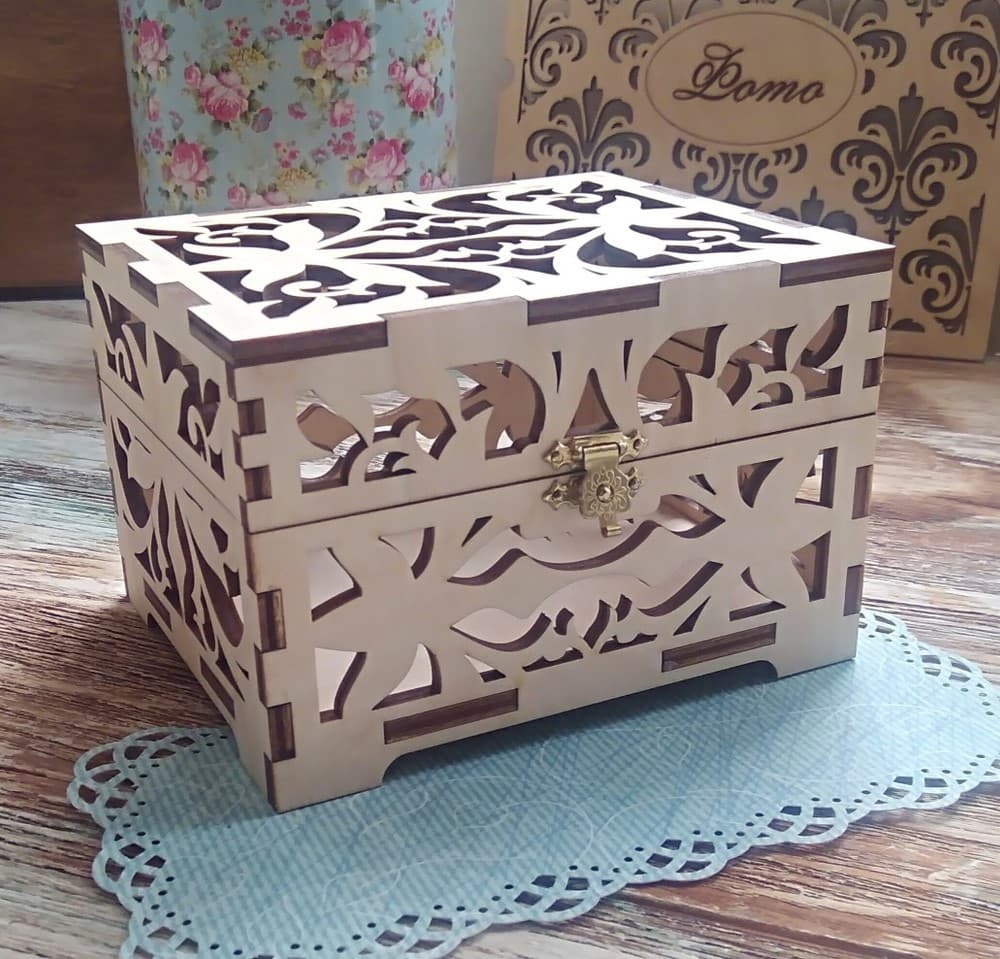 Elegant Filigree Wooden Jewelry Box Laser Cut Vector CDR File