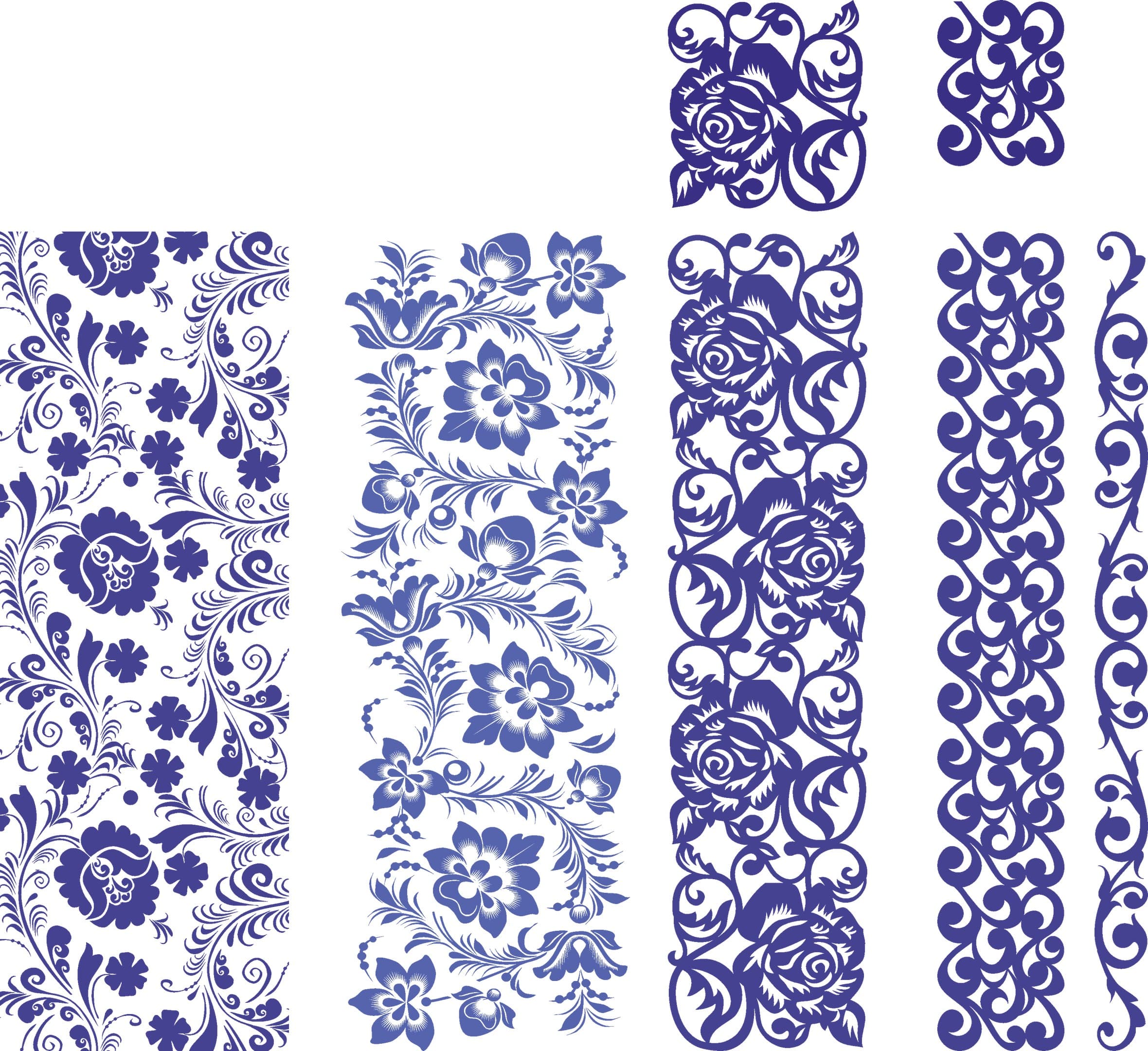 Elegant Floral Border Patterns Vector Set for Laser Cutting