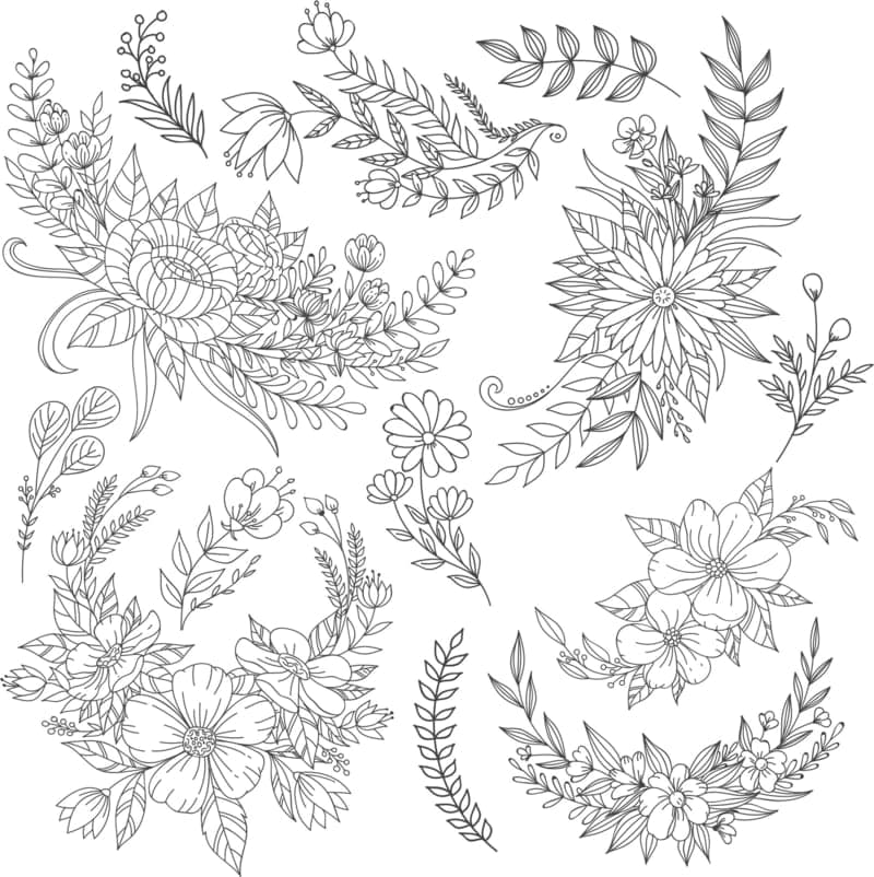Elegant Floral Bouquet Line Art Collection Vector File