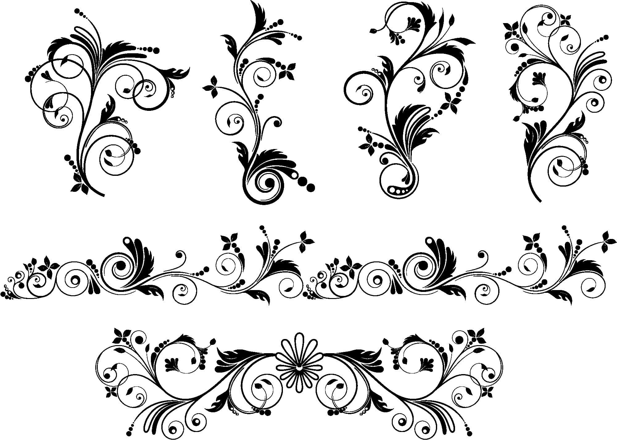 Elegant Floral Flourish Swirls Vector Set for Laser Cutting