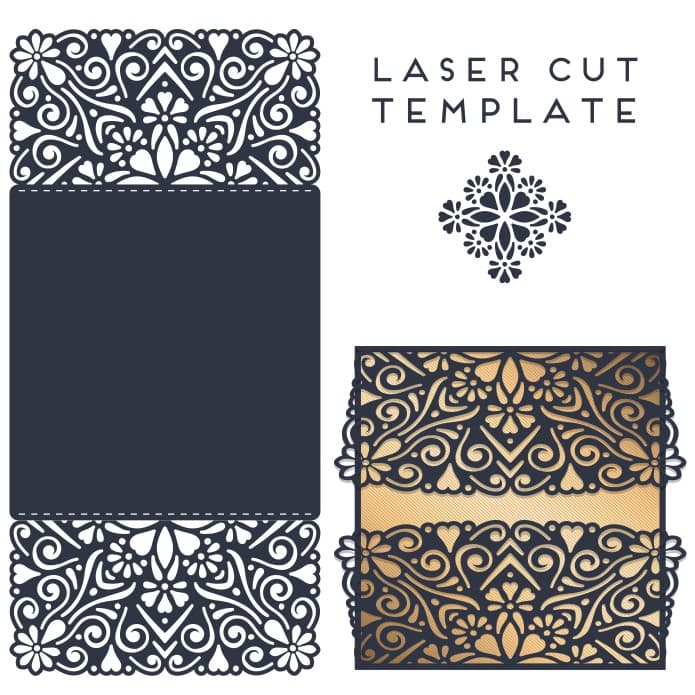 Elegant Floral Lace Wedding Invitation Laser Cut Template