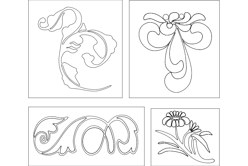 Elegant Floral Ornament Vector Set DXF for CNC Laser Cutting